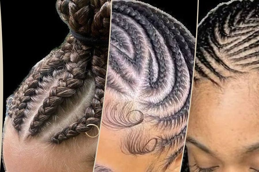 Fulani braids: Fulani braids — 6 cornrows + Large, Fulani braids — Designed + Medium, Fulani braids — 20 cornrows + Small-Medium