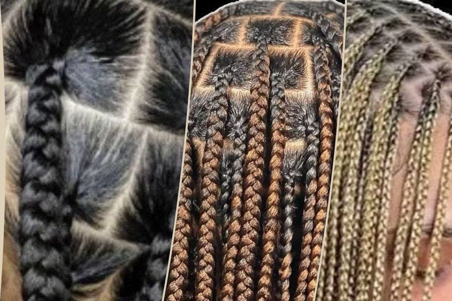 Knotless braids: Knotless braids — Jumbo, Knotless braids — Medium, Knotless braids — Tiny-Small