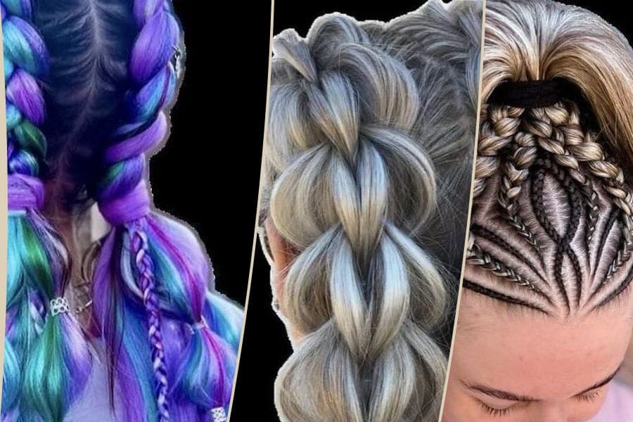 Special braids: 4 Dutch into 2–3, 2× 3D Pull-Through, Ponytail 15 braids
