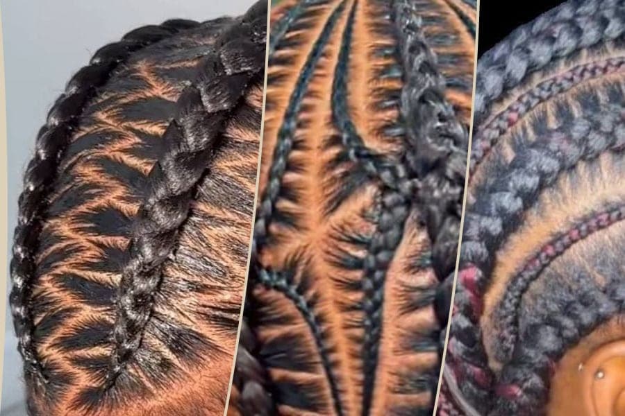 Stitch braids & men's braids: 4 cornrows, Designed cornrows, 10 cornrows